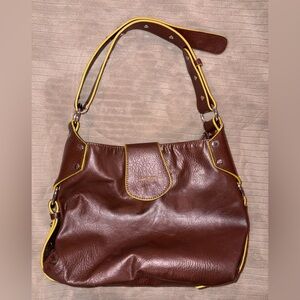 Matt & Nat Brown Shoulder Bag with Yellow Trim Vegan